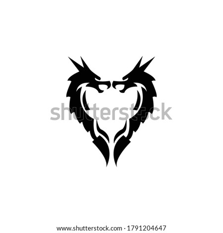 two dragons shaped love logo design