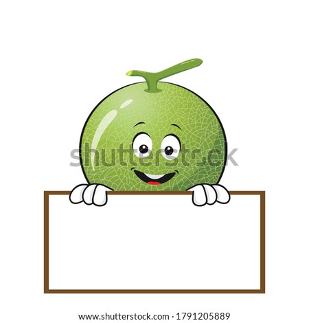 The melon character holds a whiteboard on a white background - vector