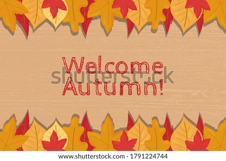 Autumn background with leaves on a wood texture stock vector illustration.