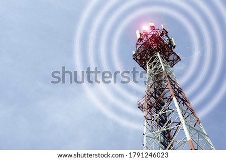 telecom tower and internet wave network Royalty-Free Stock Photo #1791246023