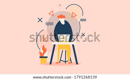 Hard Worker Employee In Navy T-shirt Illustrating Work