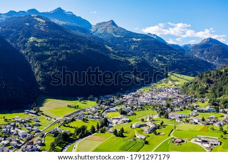 Switzerland, Poschiavo Valley, aerial view of the town