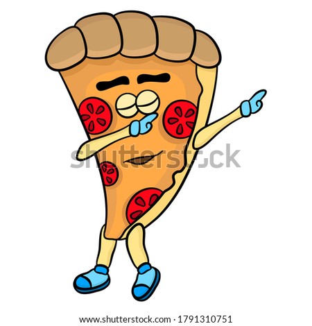 pizza slice cartoon mascot is dancing happily