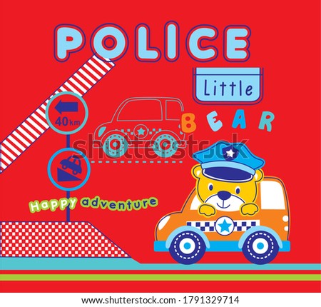 Little Police in Car Design Vector Illustration.