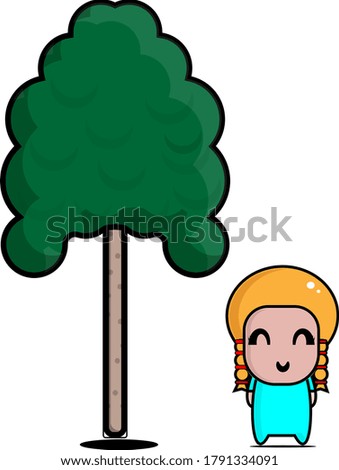Cute Blonde Girl With Blue Apparel Under A Tree 