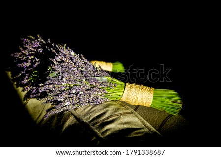 Lavender Bouquet artistically set on a black background. 