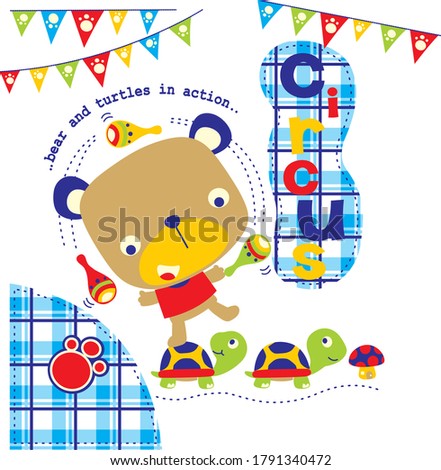 Play in Circus With friends Turtle and Bear Design Vector Illustration.