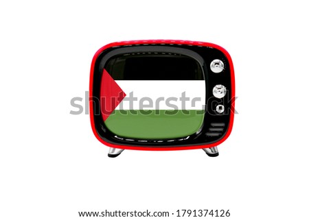 The retro old TV is isolated against a white background with the flag of Palestine