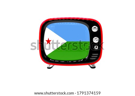 The retro old TV is isolated against a white background with the flag of Djibouti