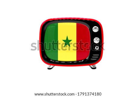 The retro old TV is isolated against a white background with the flag of Senegal