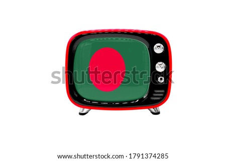 The retro old TV is isolated against a white background with the flag of Bangladesh