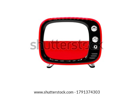The retro old TV is isolated against a white background with the flag of Poland