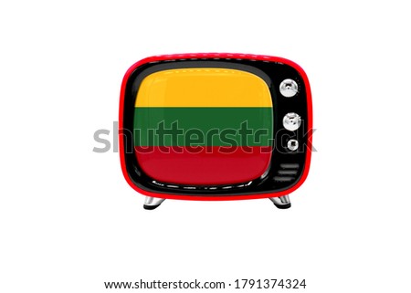 The retro old TV is isolated against a white background with the flag of Lithuania