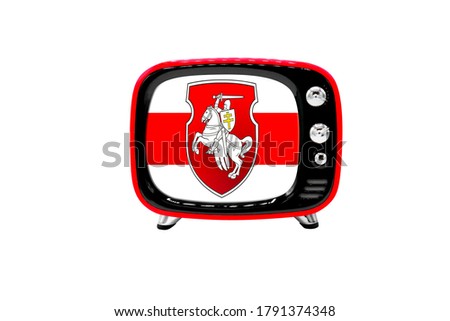 The retro old TV is isolated against a white background with the flag of Belarus