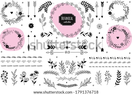 Hand drawn vector floral elements. Branches and leaves. Herbs and plants collection. Vintage botanical illustrations.
