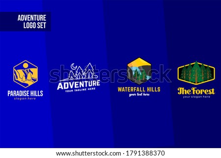 Flat Outdoor Activity Logo Set in mountain illustration design concept for your business, adventure team, scout team and many more