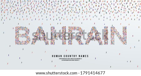Human country name Bahrain. large group of people form to create country name Bahrain. vector illustration.
