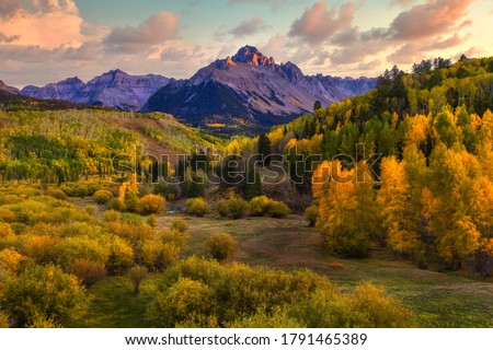 Fall season along the valley below Mt Sneffels in the San Juan Mountain Range outside of Telluride Colorado