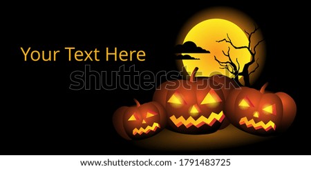 Banner with pumpkins and a full moon. Vector illustration on the theme of Halloween.