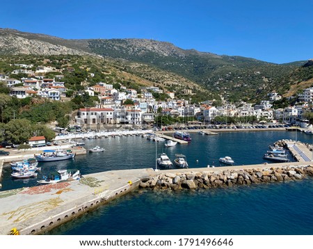 Ferry port on the island of Ikaria in the Cyclades, Greece
