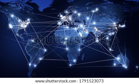 Global networking and international communication. World map as a symbol of the global network. Elements of this image furnished by NASA. Royalty-Free Stock Photo #1791523073