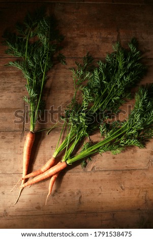 Fresh carrots on a wooden background, the sun is shining on it from the window