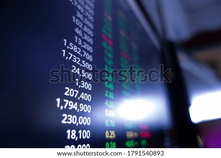 Stock exchange market graph on screen monitor. Economic and financial concept. 