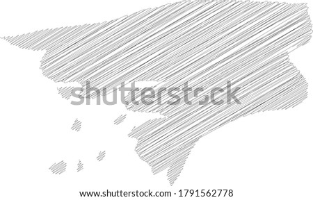 Guinea-Bissau - pencil scribble sketch silhouette map of country area with dropped shadow. Simple flat vector illustration.