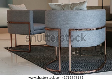 close up detail of pink gold furniture in living room, luxury style,  furniture design Royalty-Free Stock Photo #1791578981