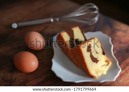 Mocha cake on wooden table