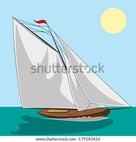 Yacht with white sails. illustration clip art