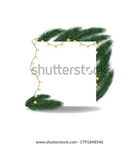 
Decorative frame with fir branches and garlands and place for your text on a white isolated background.Realistic Looking Christmas Tree Branches.
