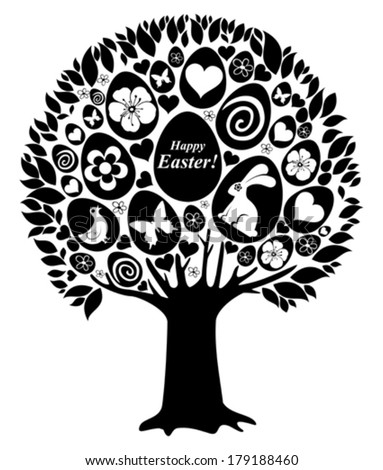 Happy easter card. Easter tree with eggs  isolated on White background.  Vector Illustration 