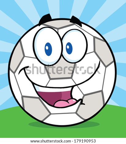 Happy Soccer Ball Cartoon Character On Grass. Vector Illustration Isolated on white