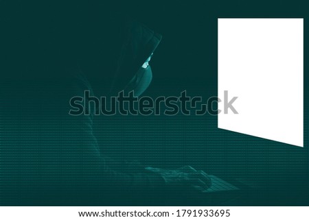 Businessman Hacker is using a hand typing keyboard and Screen code of a media screen on the White background,Technology Process System Business and hacks online concept, Copy space