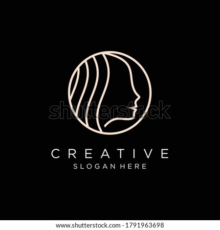 Beauty woman fashion logo, cosmetic shop logo, face Abstract vector template linear style on a black background
