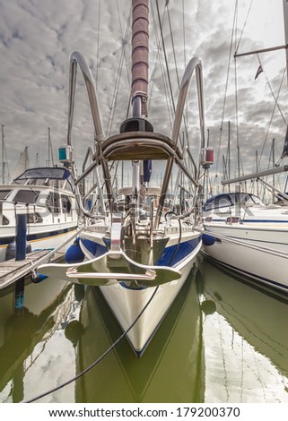 Bow and Anchor of a Luxury Sailing Boat in a Marina