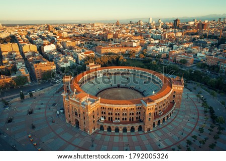 Madrid Plaza de Toros de Las Ventas (Las Ventas Bullring) aerial view with historical buildings in Spain. Royalty-Free Stock Photo #1792005326