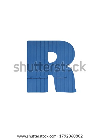 Letter R of the alphabet made with old blue wood