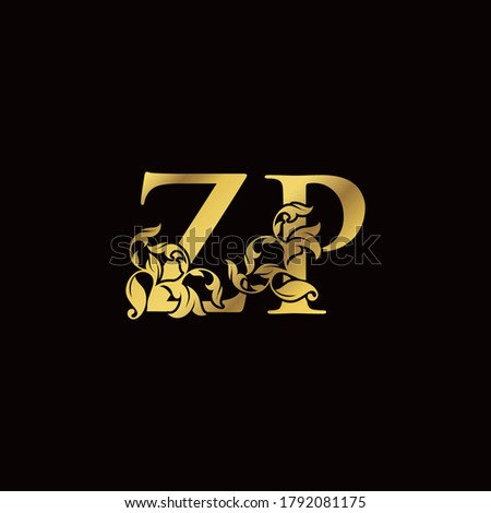 Gold Luxury Z and P, ZP Letter Initial Logo Icon, Monogram Floral Leaf  Logo Design.