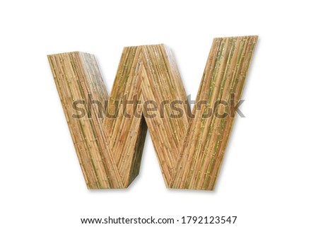 Bamboo wood alphabet letter font on white background.