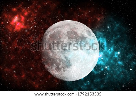 Moon in the outer space collage with Bursting Star Galaxy