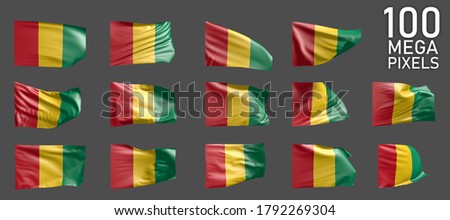 Guinea flag isolated - various realistic renders of the waving flag on grey background - object 3D illustration