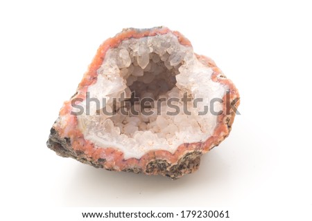 macro photo of amethyst geode isolated over white Royalty-Free Stock Photo #179230061