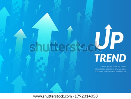 Uptrend abstract background. A group of digital green and blue arrows pointing up in the air shows feelings that rise, growth, motivation, hope, and more positive meaning. Royalty-Free Stock Photo #1792314058