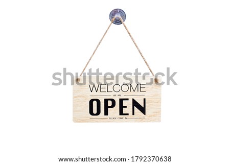 Text on vintage black sign "Come in we're open" isolated on white background,With clipping path.