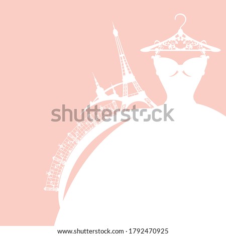 classic style bridal dress with eiffel tower silhouette - wedding ceremony in Paris vector silhouette design