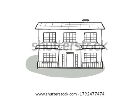 Cartoon house, detached, single family house. Hand drawn cartoon vector illustration. Doodle home - cartoon scribble style vector illustration.
