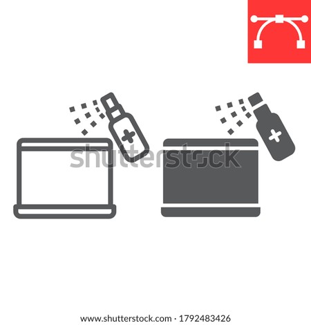 Disinfection laptop line and glyph icon, hygiene and disinfection, cleaning laptop sign vector graphics, editable stroke linear icon, eps 10