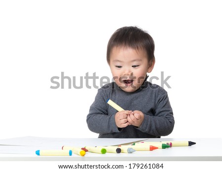 Asian little boy love drawing